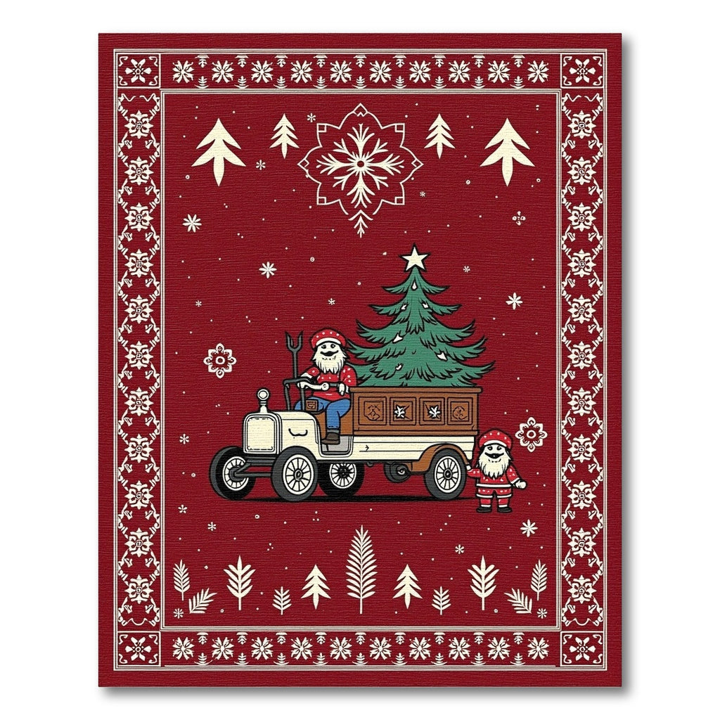 Red Festive Santa Truck Christmas Rug