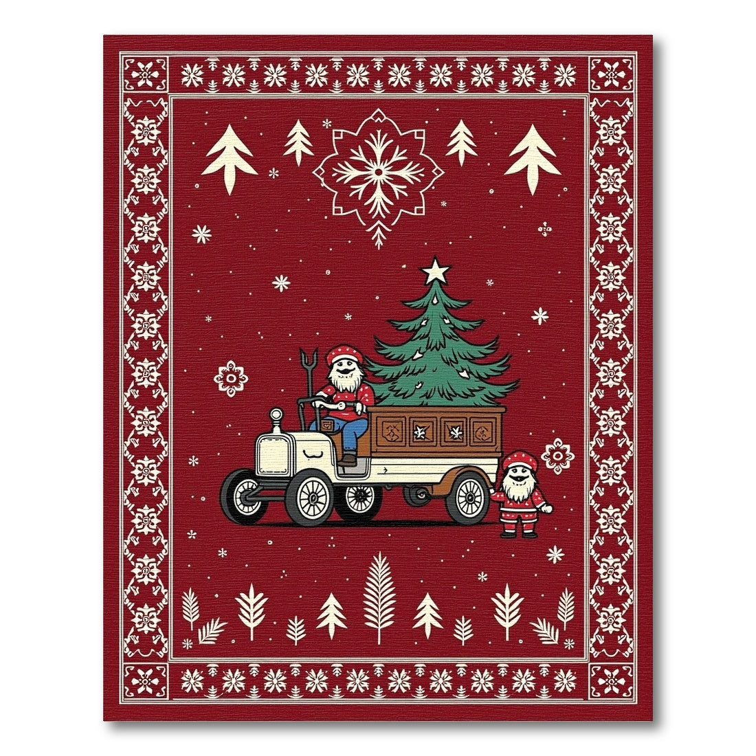 Red Festive Santa Truck Christmas Rug