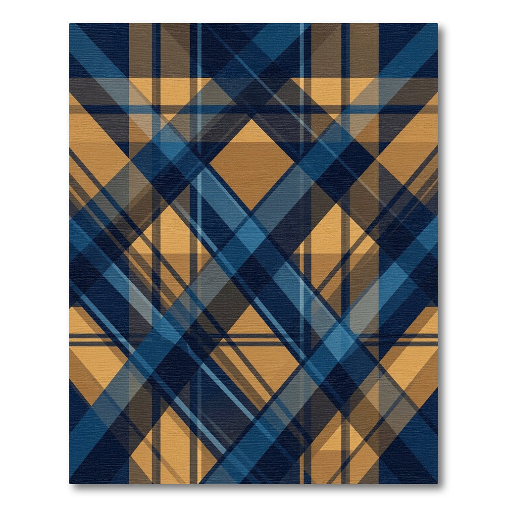 Navy Gold Diagonal Plaid Squares Rug