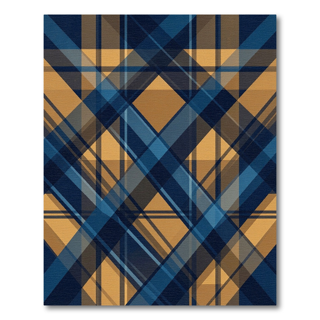 Navy Gold Diagonal Plaid Squares Rug