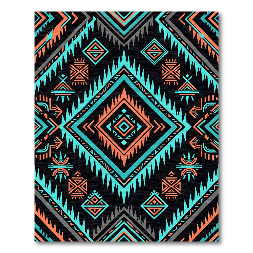 Bold Tribal Black Teal Coral Rug