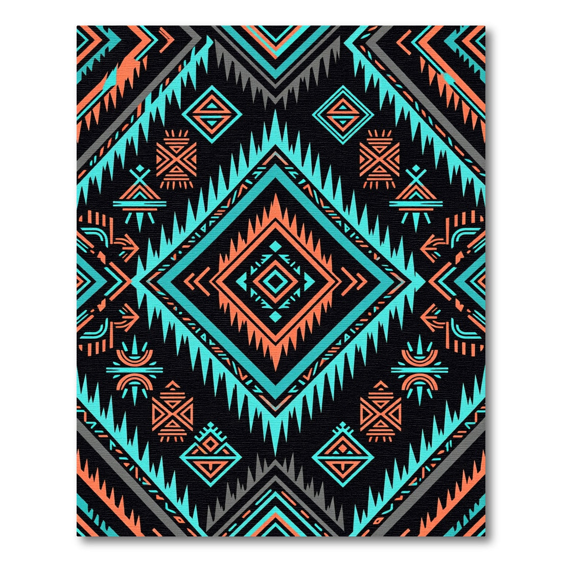 Bold Tribal Black Teal Coral Rug