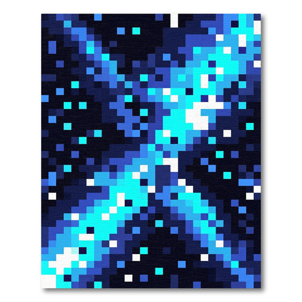 Electric Blue Abstract Pixel Art Galaxy Rug