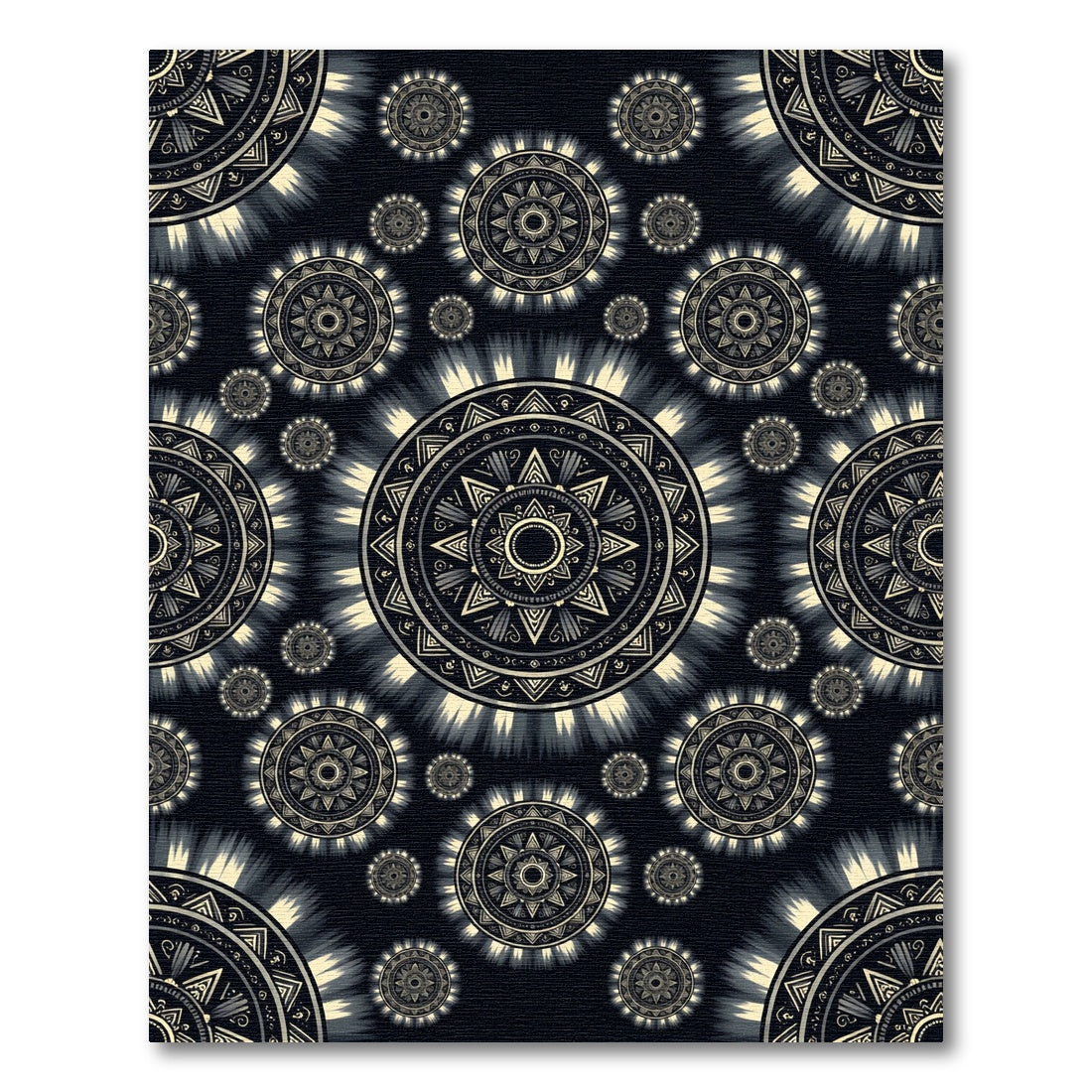 Celestial Monochrome Sunburst Mandala Rug