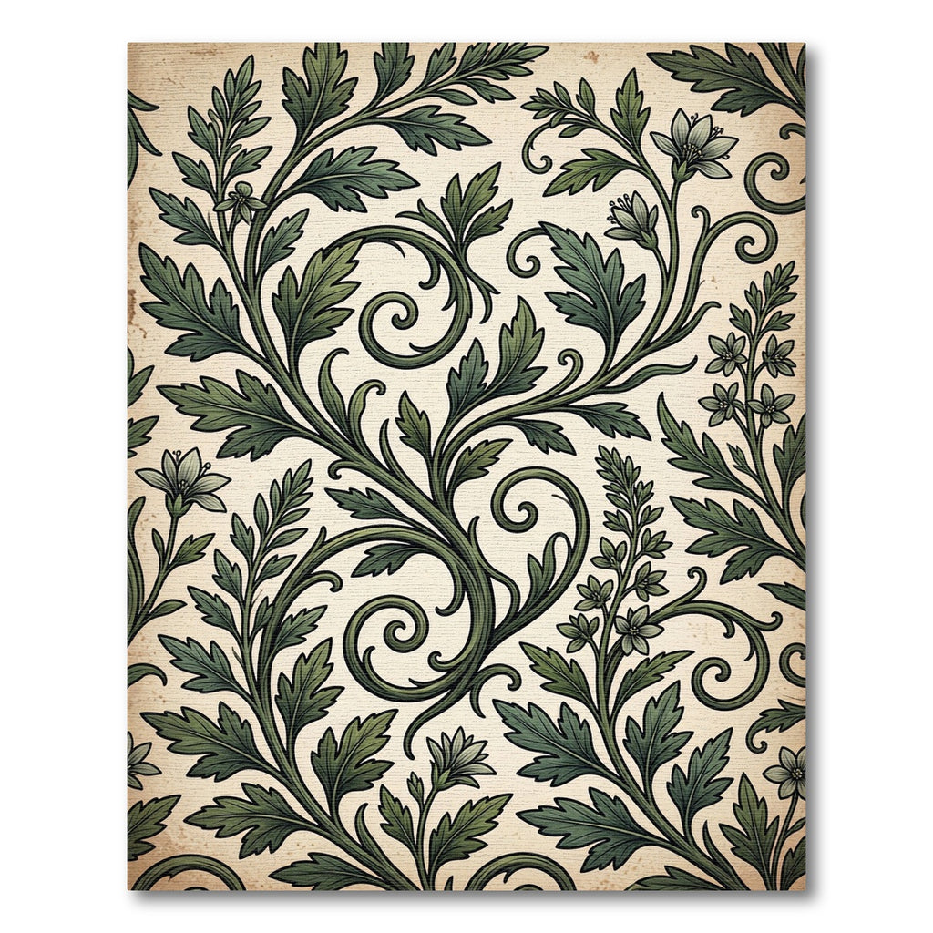 Verdant Green Foliage Scroll Art Rug