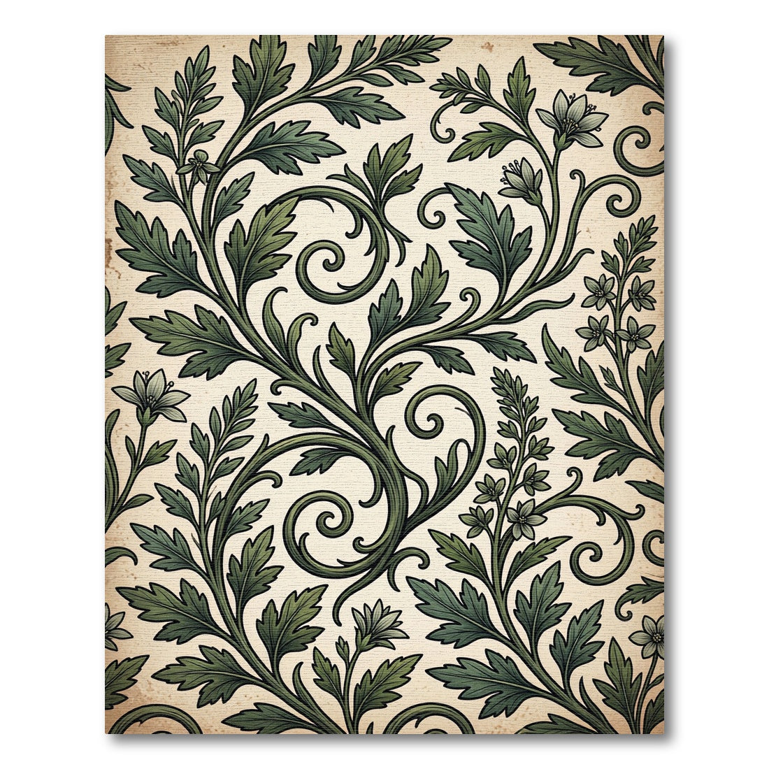 Verdant Green Foliage Scroll Art Rug