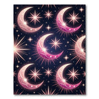 Whimsical Pink Crescent Moon Starburst Rug