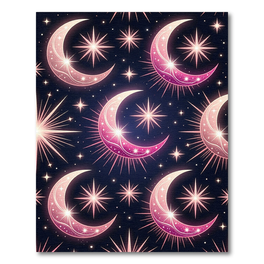 Whimsical Pink Crescent Moon Starburst Rug