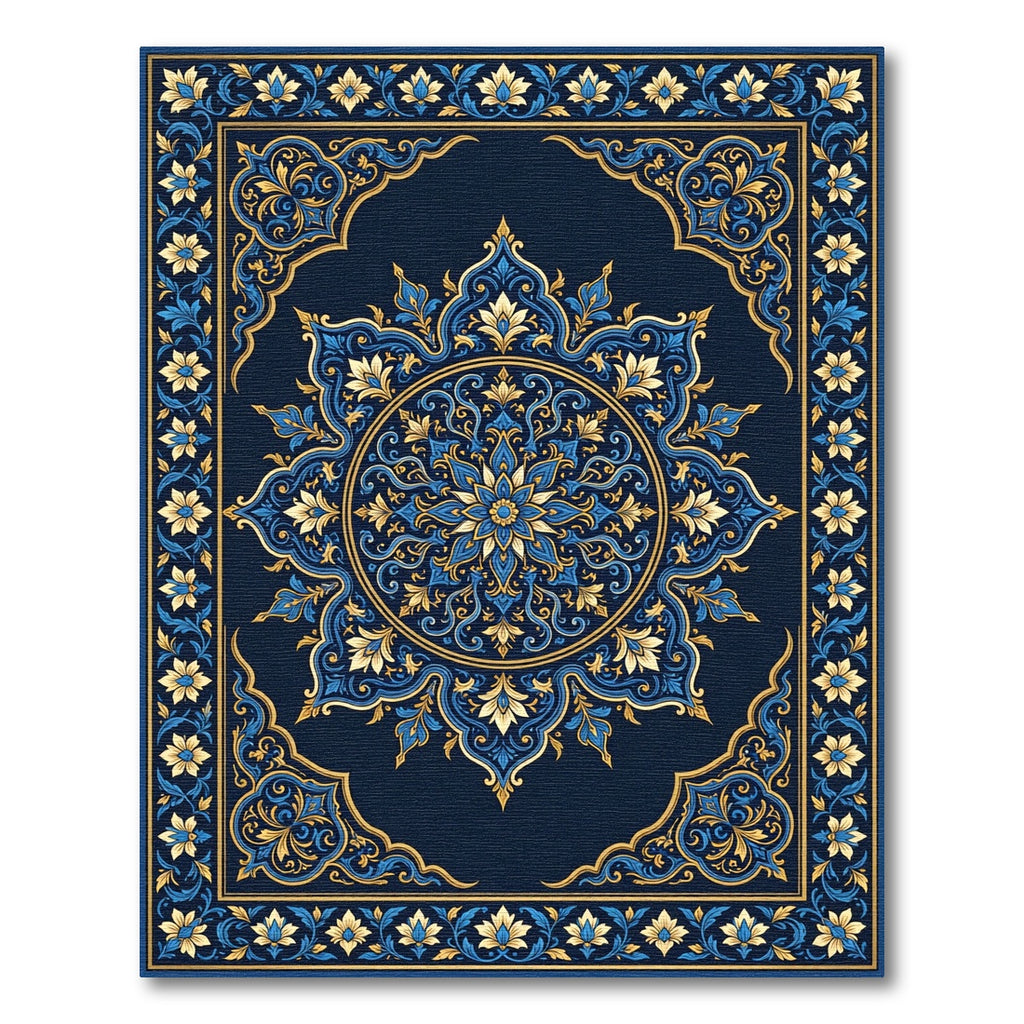 Ornate Azure Golden Bloom Medallion Rug
