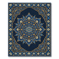 Ornate Azure Golden Bloom Medallion Rug