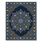 Ornate Azure Golden Bloom Medallion Rug