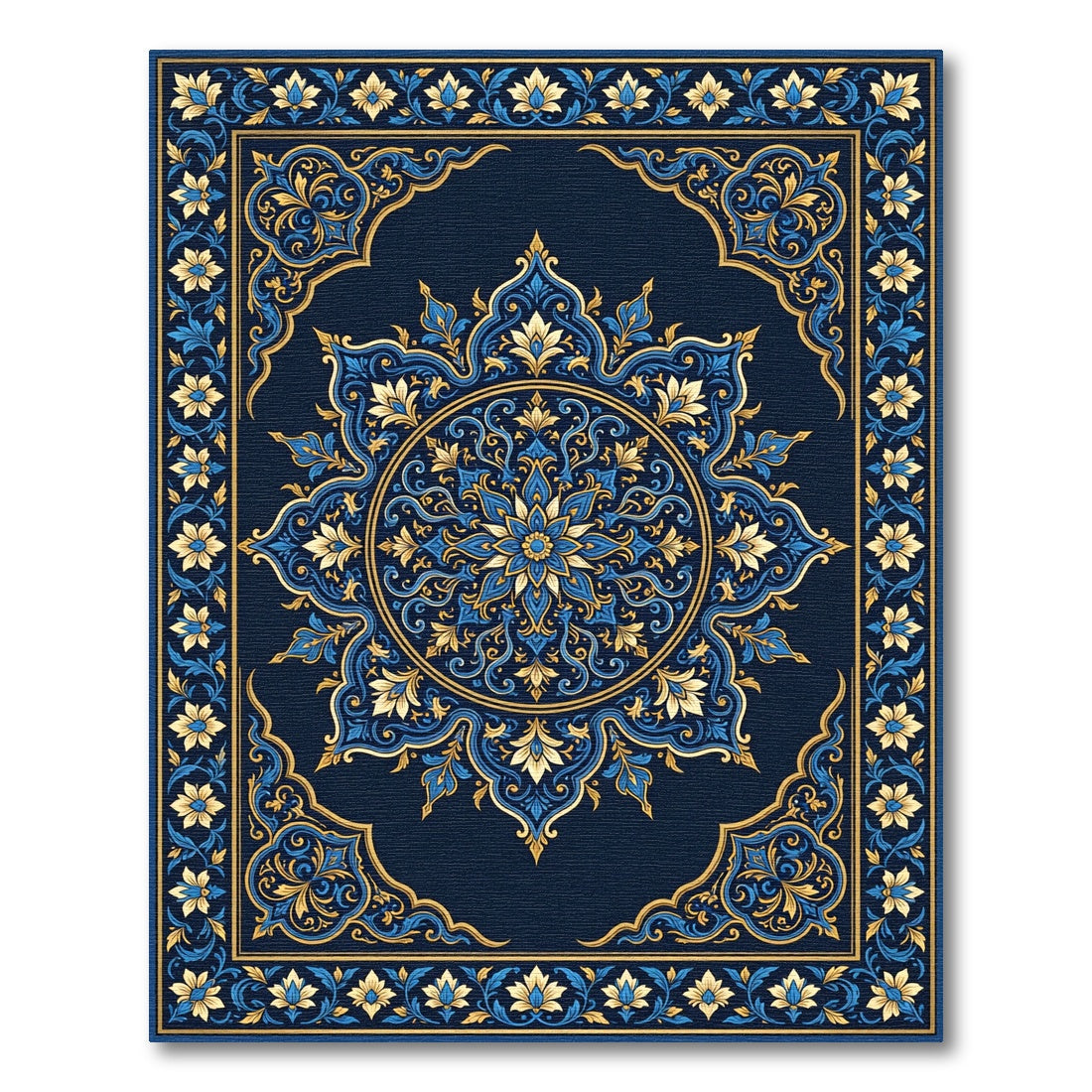 Ornate Azure Golden Bloom Medallion Rug
