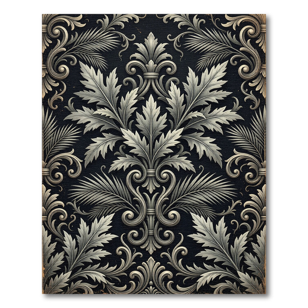 Elegant Monochrome Acanthus Leaf Damask Rug