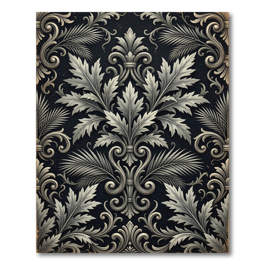 Elegant Monochrome Acanthus Leaf Damask Rug