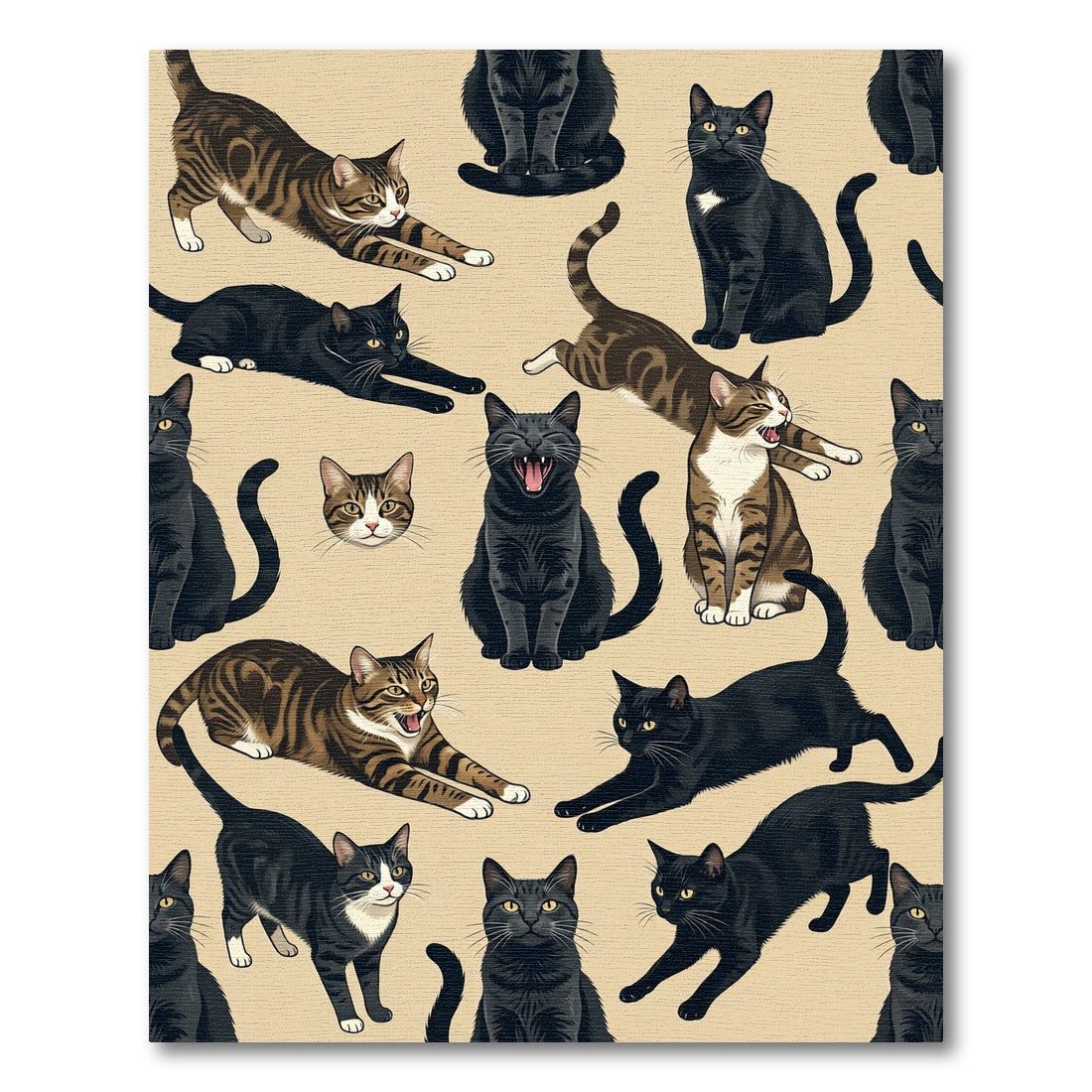 Playful Feline Cats on Cream Backdrop Rug