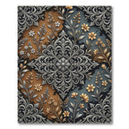 Ornate Silver Floral Medallion Ochre Gray Rug