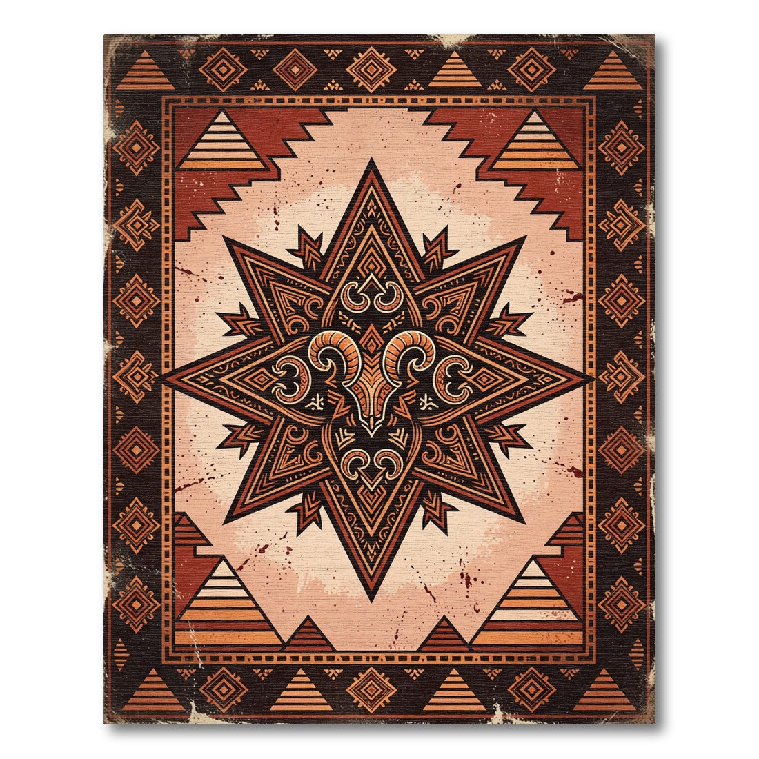 Geometric Terracotta Ram Star Art Rug