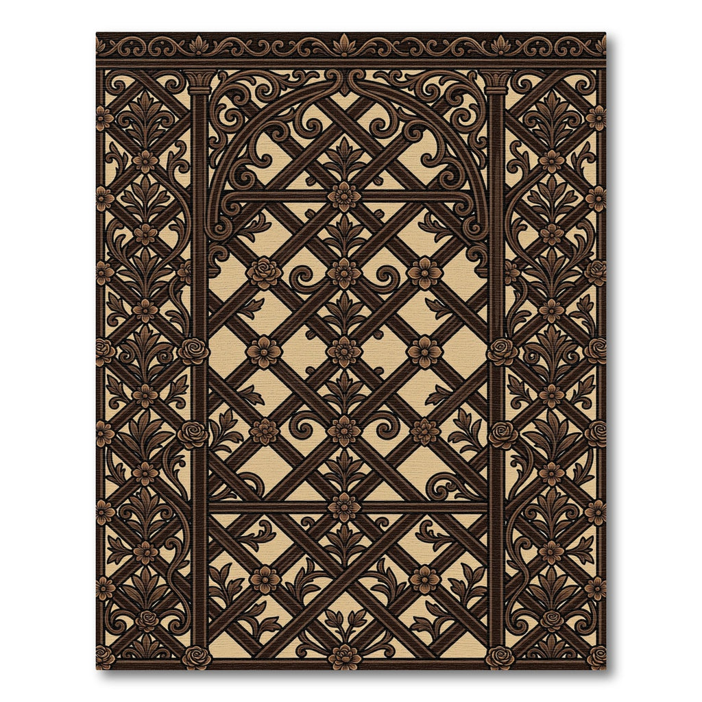 Rich Brown Floral Lattice Accents Rug