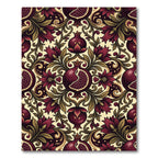 Rich Burgundy Pomegranate Floral Scroll Rug