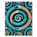Cyan and Golden Swirling Geometric Spiral Rug