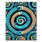 Cyan and Golden Swirling Geometric Spiral Rug