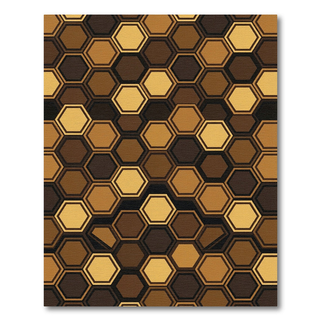 Golden Brown Hexagon Geometric Rug