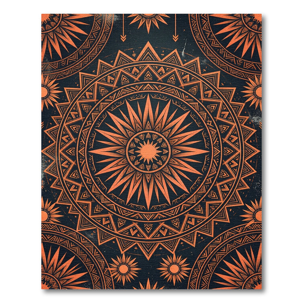 Fiery Orange Radiant Sun Mandala Rug