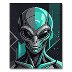 Futuristic Teal Gray Cyborg Alien Portrait Rug