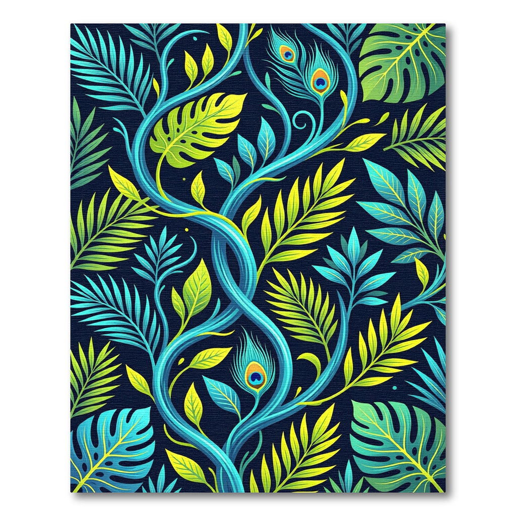 Tropical Peacock Leaf Vine Botanical Rug