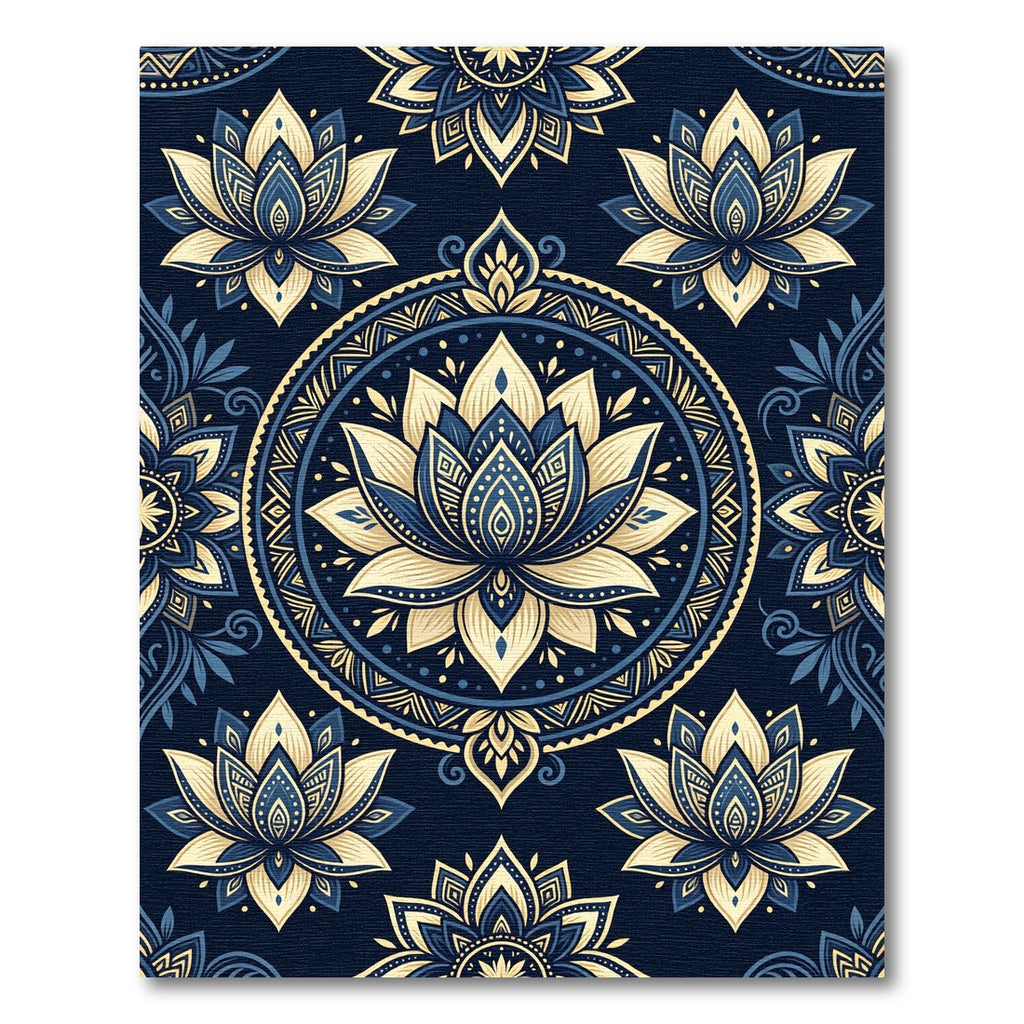 Midnight Blue Golden Lotus Mandala Rug