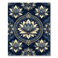 Midnight Blue Golden Lotus Mandala Rug