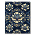Midnight Blue Golden Lotus Mandala Rug