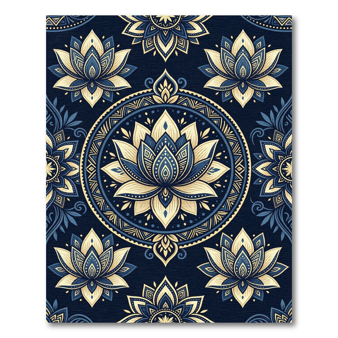 Midnight Blue Golden Lotus Mandala Rug