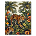 Vibrant Tropical Leopard Floral Jungle Rug