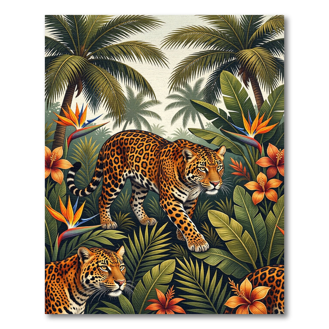 Vibrant Tropical Leopard Floral Jungle Rug