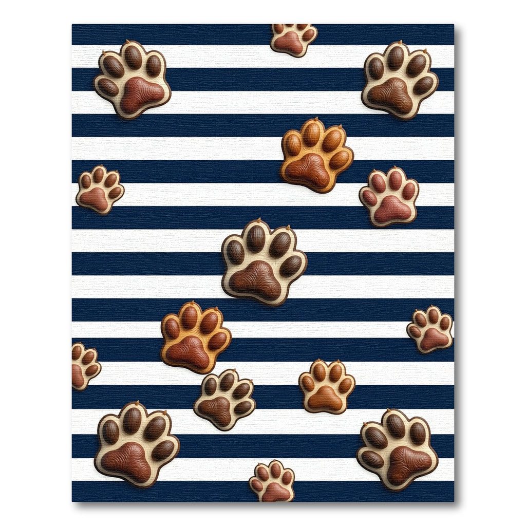 Navy Striped Chocolate Paw Print Rug
