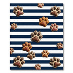 Navy Striped Chocolate Paw Print Rug