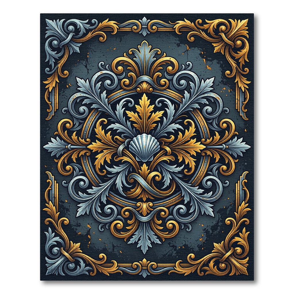 Ornate Gold and Silver Seashell Filigree Rug