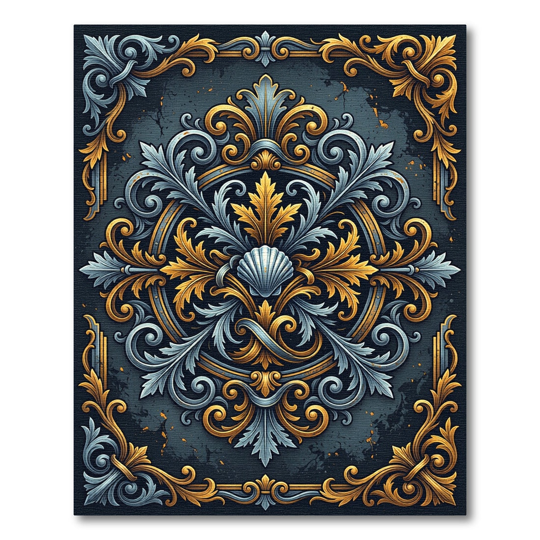 Ornate Gold and Silver Seashell Filigree Rug