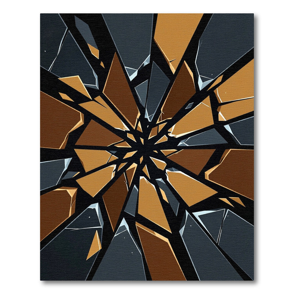 Geometric Shattered Glass Golden Obsidian Rug
