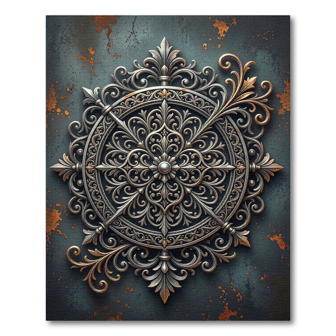 Ornate Silver Floral Medallion Rug