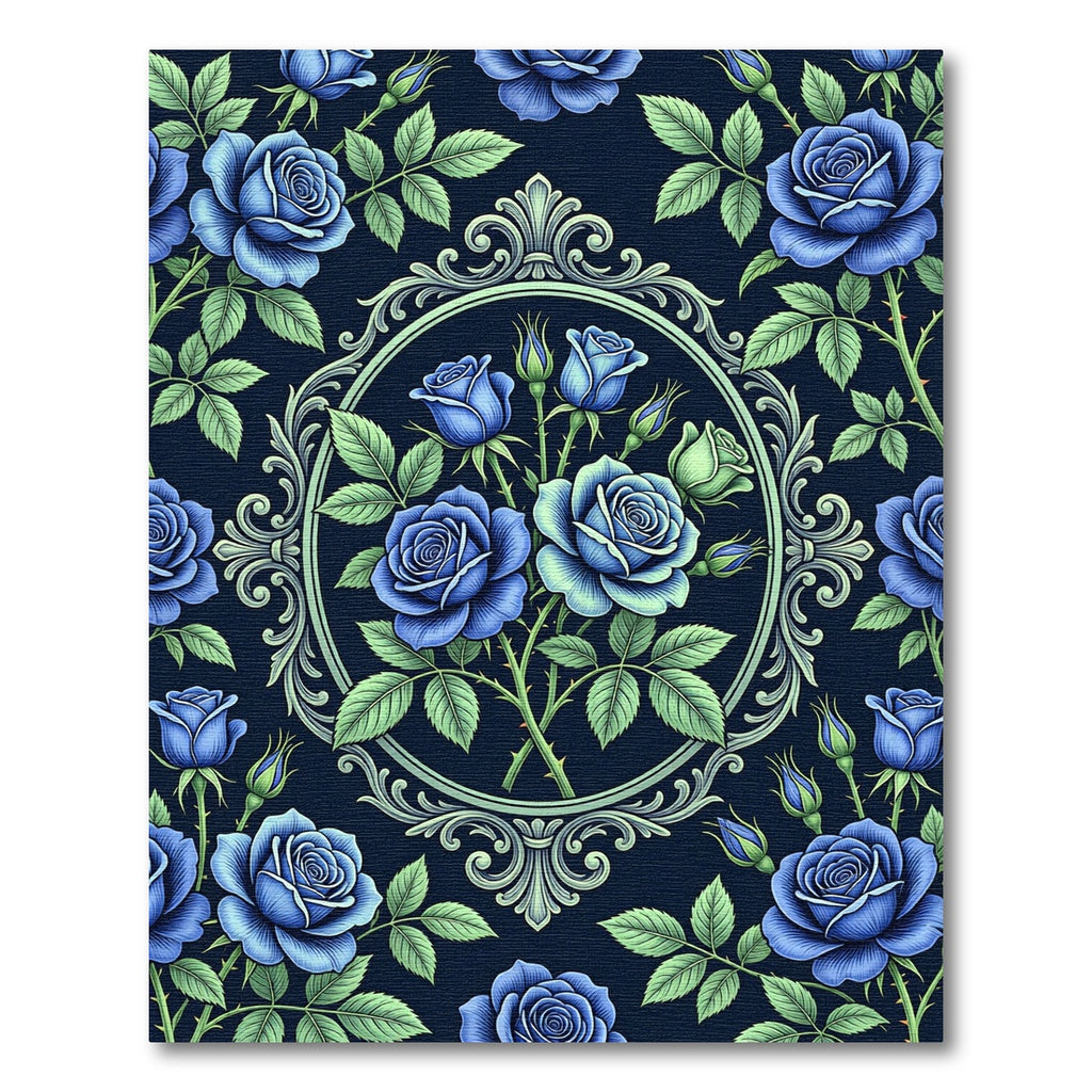 Elegant Blue Rose Ornate Oval Medallion Rug