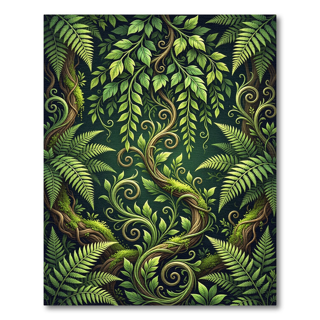 Lush Botanical Fern Forest Vines Rug