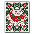 Rooster Snowflakes Floral Framing Rug