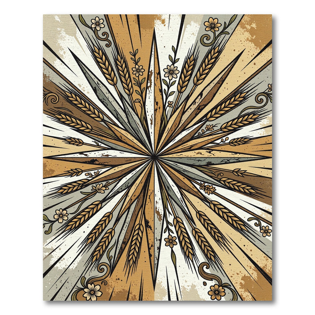 Earthy Wheat Floral Burst Rug