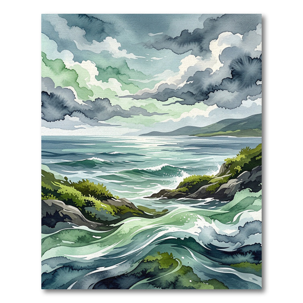 Stormy Coastal Waters Moody Seascape Rug