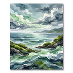 Stormy Coastal Waters Moody Seascape Rug