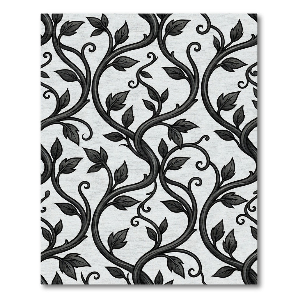 Elegant Black and White Botanical Vine Rug