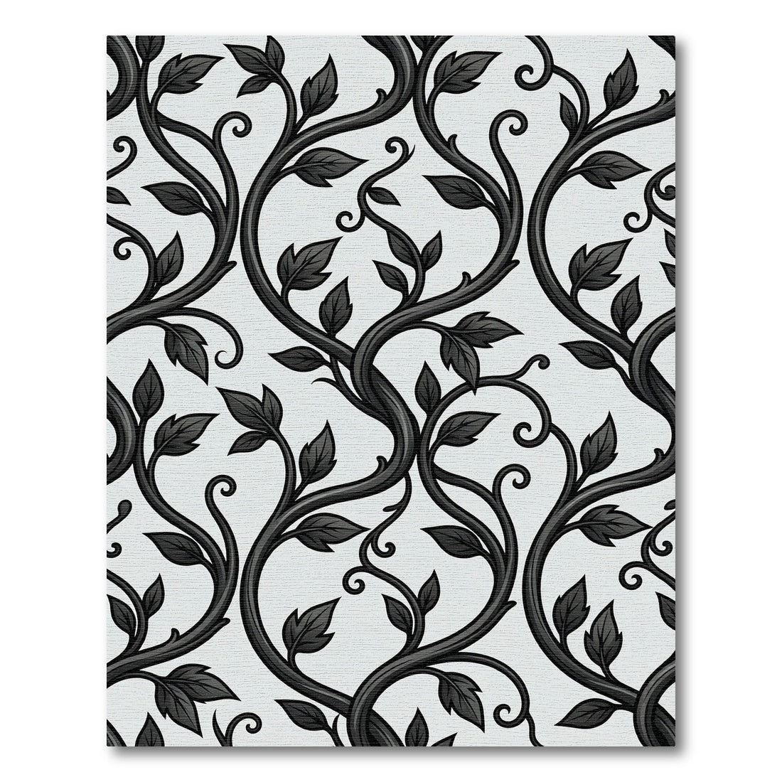 Elegant Black and White Botanical Vine Rug