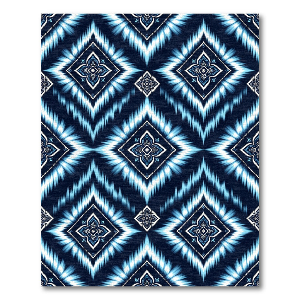 Deep Blue White Ikat Diamond Medallion Rug